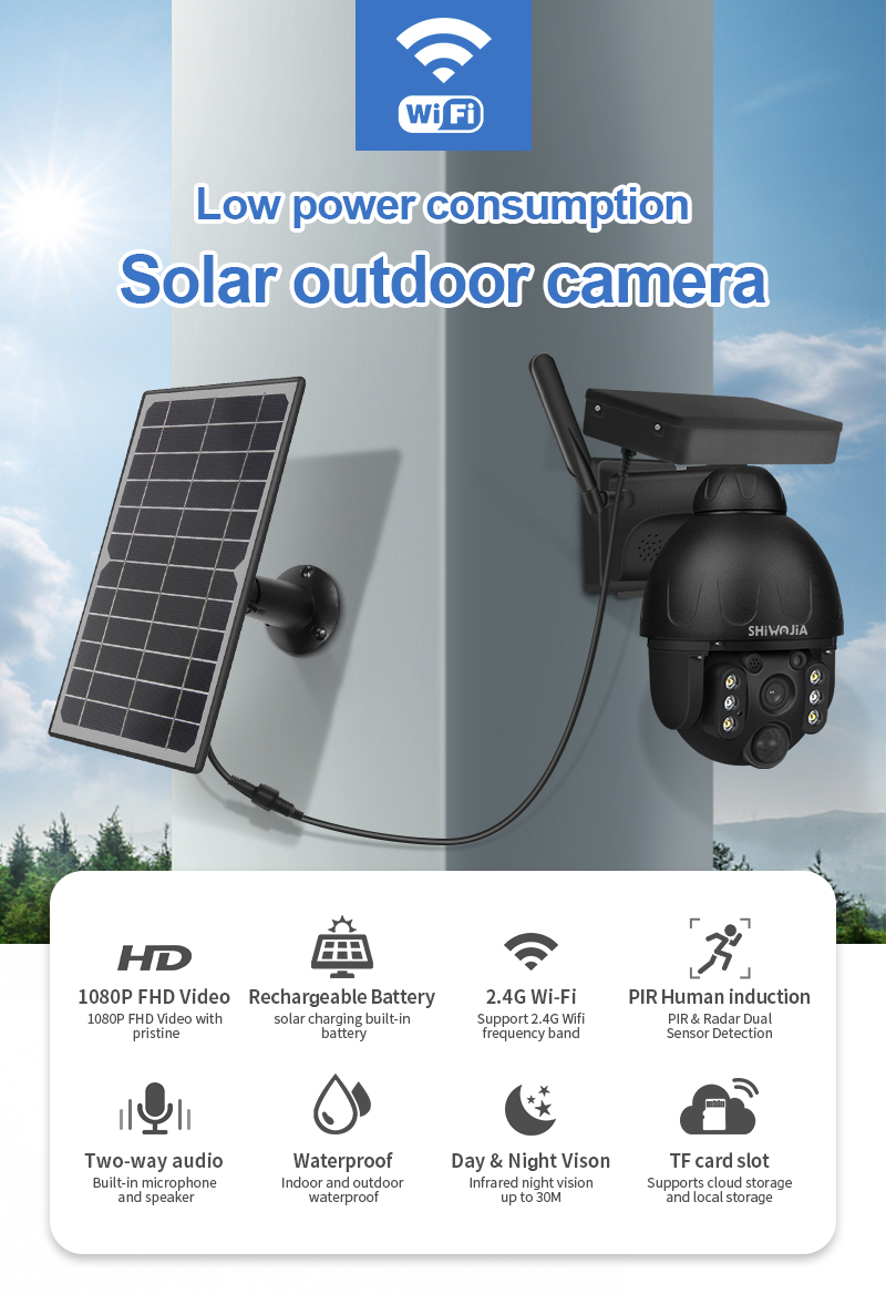 SHIWOJIA GSM 4G SIM Card 3MP IP Camera WIFI Solar Panel Battery Security  Camera Waterproof Outdoor PTZ CCTV Camera